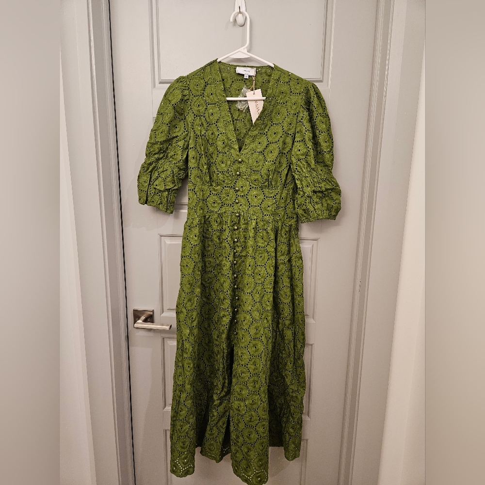 [New] Rihoas - The Puff Sleeve Cutout Slit Maxi Dress size M